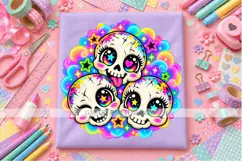 Cute Rainbow Skull Trio PNG with Neon Glow Effect Product Image 3