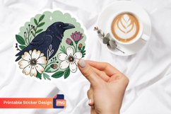 Cute Raven Flowers Sticker, Bird Sticker, Nature Sticker Product Image 1