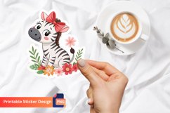 Cute Red Bow Zebra And Flowers Sticker, Floral Zebra Sticker Product Image 1
