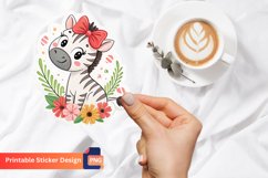 Cute Red Bow Zebra And Flowers Sticker, Floral Zebra Sticker Product Image 1