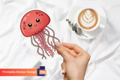 Cute Red Jellyfish Sticker, Red Ocean Animal Sticker Product Image 1