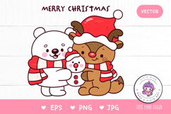 Christmas animals Reindeer and Polar bear hug snowman kawaii Product Image 1