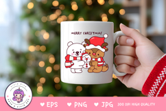Christmas animals Reindeer and Polar bear hug snowman kawaii Product Image 3