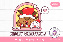 Christmas animals Reindeer and Snowman in window kawaii Product Image 1