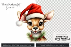 Cute Reindeer Christmas Animal PNG for Sublimation Product Image 1