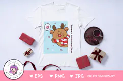Christmas Reindeer greeting kawaii clipart png Cute cartoon Product Image 2