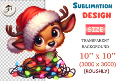 A cute cartoon-style reindeer with a garland. Perfect for Christmas designs, cards, and stickers.