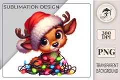A cute cartoon-style reindeer with a garland. Perfect for Christmas designs, cards, and stickers.