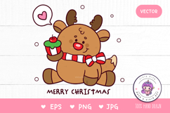 Cute reindeer clipart hoilding cake kawaii Christmas png Product Image 1