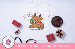Cute reindeer clipart hoilding cake kawaii Christmas png Product Image 5
