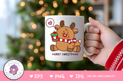 Cute reindeer clipart hoilding cake kawaii Christmas png Product Image 2