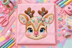 Cute Floral Reindeer Face PNG with Pastel Bow Product Image 3