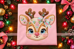 Cute Floral Reindeer Face PNG with Pastel Bow Product Image 4