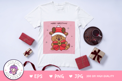 Cute Reindeer Christmas hug Santa bow kawaii clipart png Product Image 2