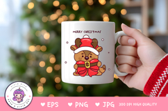 Cute Reindeer Christmas hug Santa bow kawaii clipart png Product Image 3