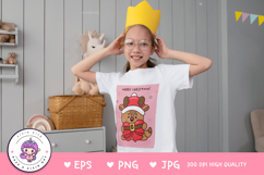 Cute Reindeer Christmas hug Santa bow kawaii clipart png Product Image 5