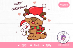 Christmas animals Reindeer hug Snowman kawaii cliparts png Product Image 1