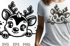 Cute Reindeer Peeking Illustration SVG File | Christmas SVG Product Image 1