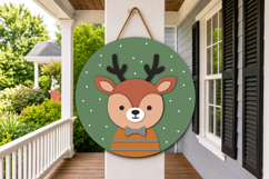 Cute Reindeer Round Sign SVG Product Image 1