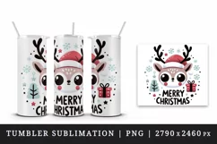 Cute reindeer Santa hat snowflakes presents Merry Christmas quote print 20 oz tumbler skinny mug wrap clipart t-shirt sublimation printable design
