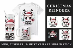 Cute reindeer Santa hat snowflakes presents Merry Christmas quote print 20 oz tumbler skinny mug wrap clipart t-shirt sublimation printable design