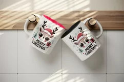 Cute reindeer Santa hat snowflakes presents Merry Christmas quote print 20 oz tumbler skinny mug wrap clipart t-shirt sublimation printable design