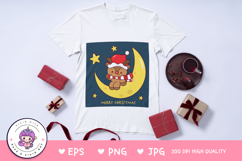 Christmas Reindeer on moon kawaii clipart png Cute cartoon Product Image 2