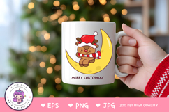 Christmas Reindeer on moon kawaii clipart png Cute cartoon Product Image 3