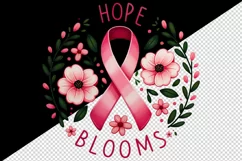 Cute ribbon pink flowers breast cancer awareness Hope Blooms quote print 20 oz tumbler skinny mug wrap clipart t-shirt sublimation printable design
