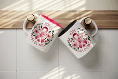 Cute ribbon pink flowers breast cancer awareness Hope Blooms quote print 20 oz tumbler skinny mug wrap clipart t-shirt sublimation printable design
