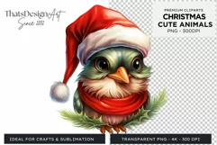 Cute Robin clipart, Christmas Animals PNG for Sublimation Product Image 1