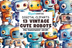 Cute Robots Watercolor Sublimation Clipart Product Image 1