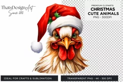 Cute Rooster Clipart Christmas Animals PNG for Sublimation Product Image 1