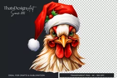 Cute Rooster Clipart Christmas Animals PNG for Sublimation Product Image 5