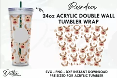 Rudolph Reindeer Starbucks 24oz Acrylic Tumbler Cup Wrap SVG Product Image 1