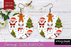 Cute Santa Xmas Round Earrings Christmas PNG Sublimation Product Image 1