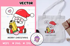 Christmas Santa holding Pencil kawaii Clipart Cute Vector Product Image 1