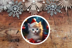Cute Santa Kitten Round Sign PNG