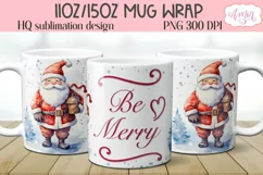 Cute Santa mug PNG wrap for sublimation | Be merry PNG Product Image 1