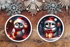 Cute Santa Penguins Round Signs PNG