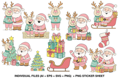 Cute pastel Santa and reindeer clipart illustrations