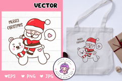 Santa ride Polar bear Christmas wreath kawaii clipart winter Product Image 1