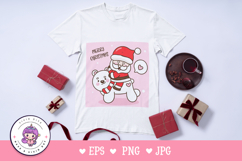 Santa ride Polar bear Christmas wreath kawaii clipart winter Product Image 2