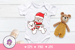 Santa ride Polar bear Christmas wreath kawaii clipart winter Product Image 5