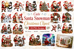 Cute Santa Snowman Christmas Clipart Product Image 1