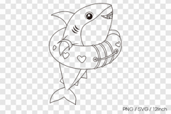 Shark wearing swim ring SVG summer clipart illustration PNG Product Image 1