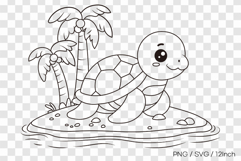 Turtle on small island outline SVG summer clipart illust PNG Product Image 1