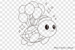 Flying turtle with balloons SVG summer clipart illust PNG Product Image 1