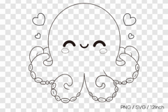 Cute octopus outline SVG summer clipart illustration PNG Product Image 1