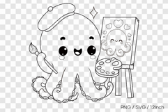 Painting octopus line art SVG summer clipart illust PNG Product Image 1